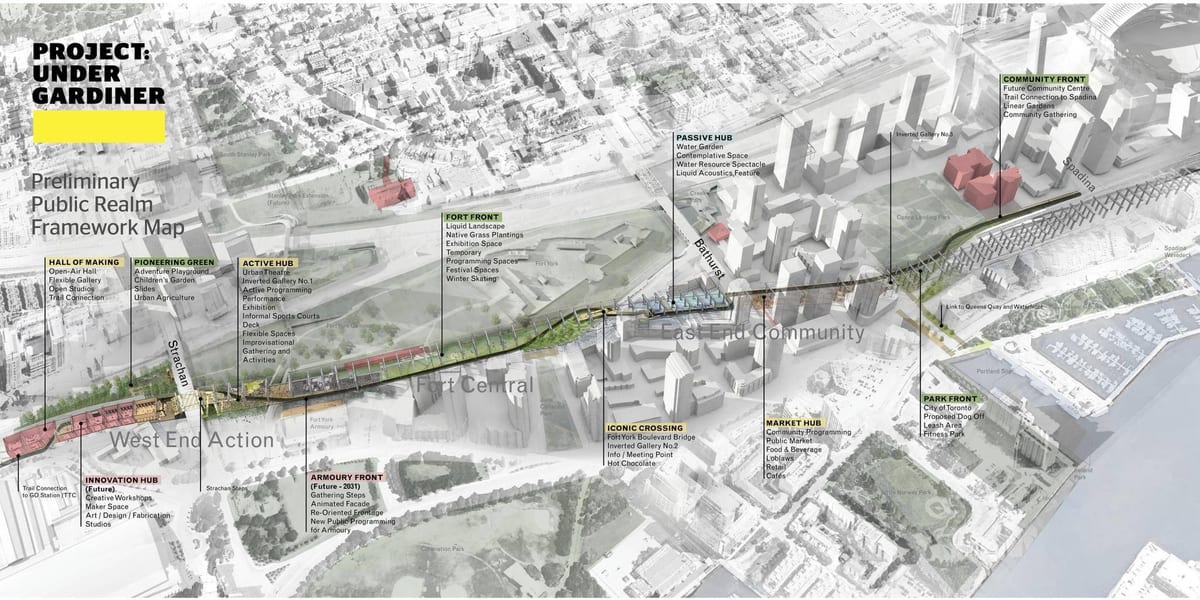 Žemėlapis Toronto projektą, pagal gardiner