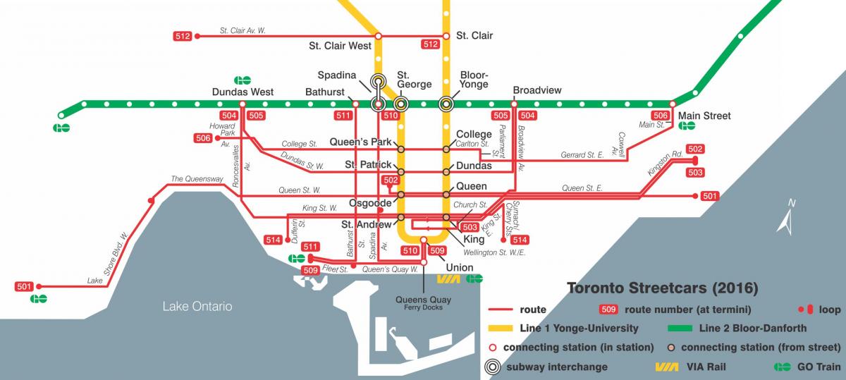 Žemėlapis Toronto tramvajaus sistema
