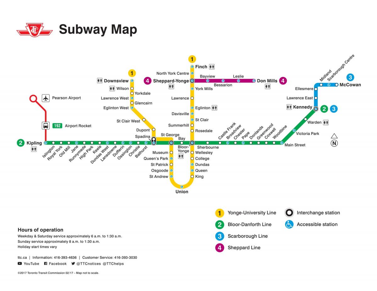 Žemėlapis Toronto TTC metro