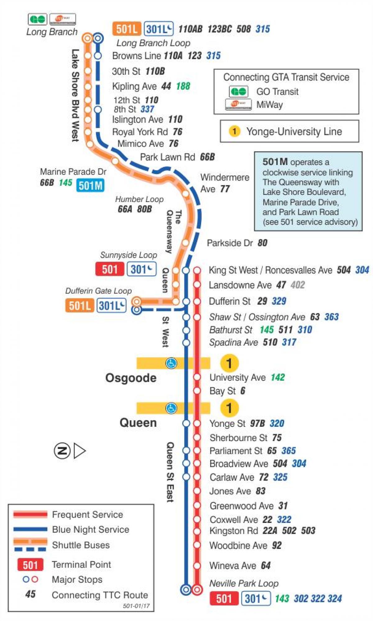 Žemėlapis tramvajaus linija 501 Karalienė