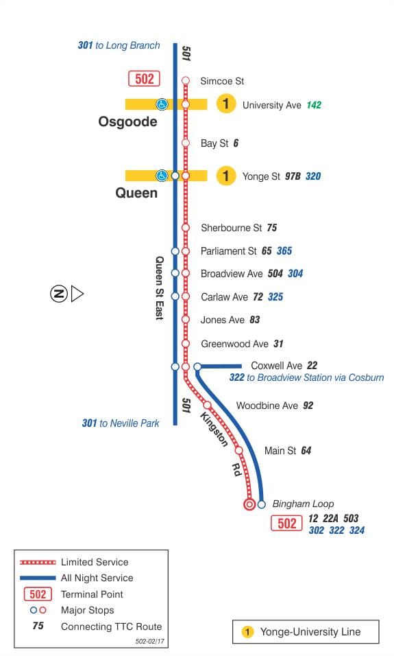 Žemėlapis tramvajaus linija 502 Downtowner