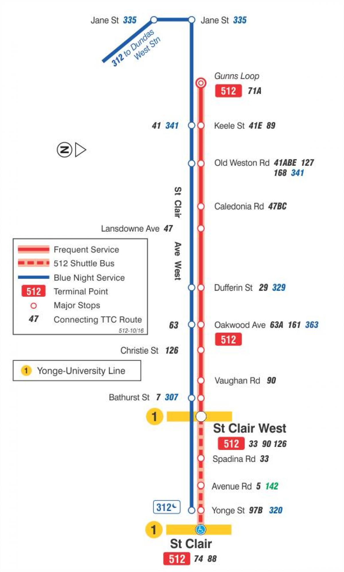 Žemėlapis tramvajaus linija 512 St. Clair