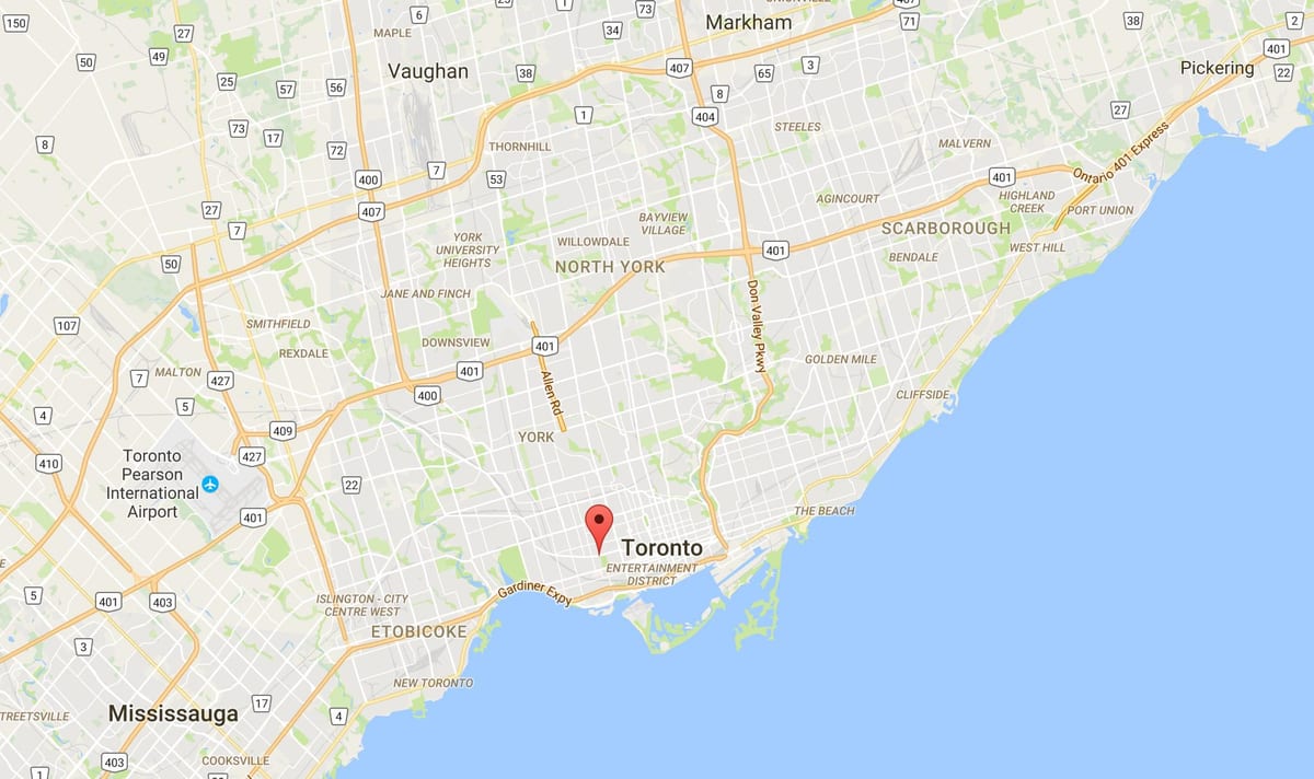Žemėlapis Trejybės–Bellwoods rajono Toronto