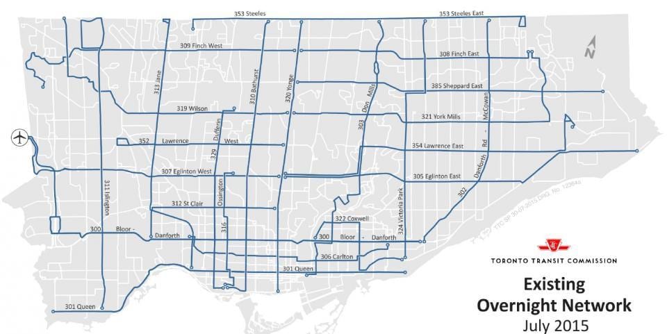 Žemėlapis TTC vienos nakties tinklo autobusų