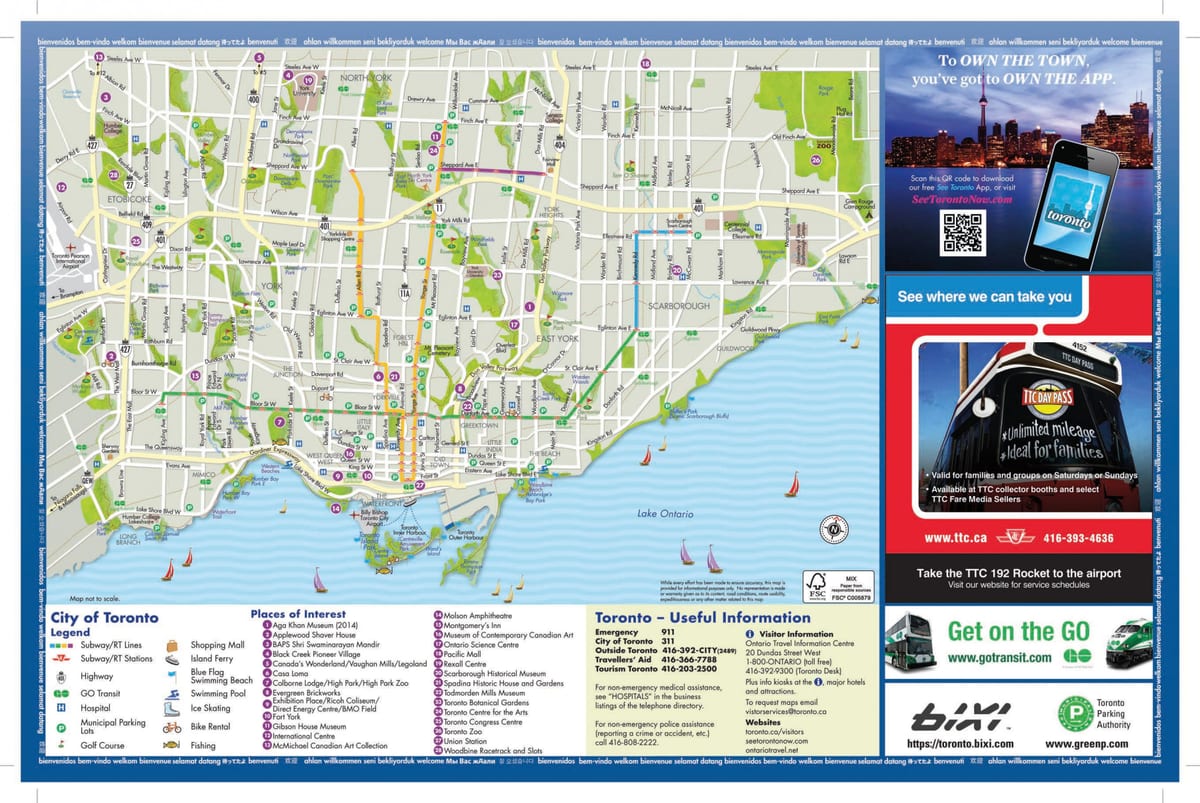Žemėlapis turizmo Toronto