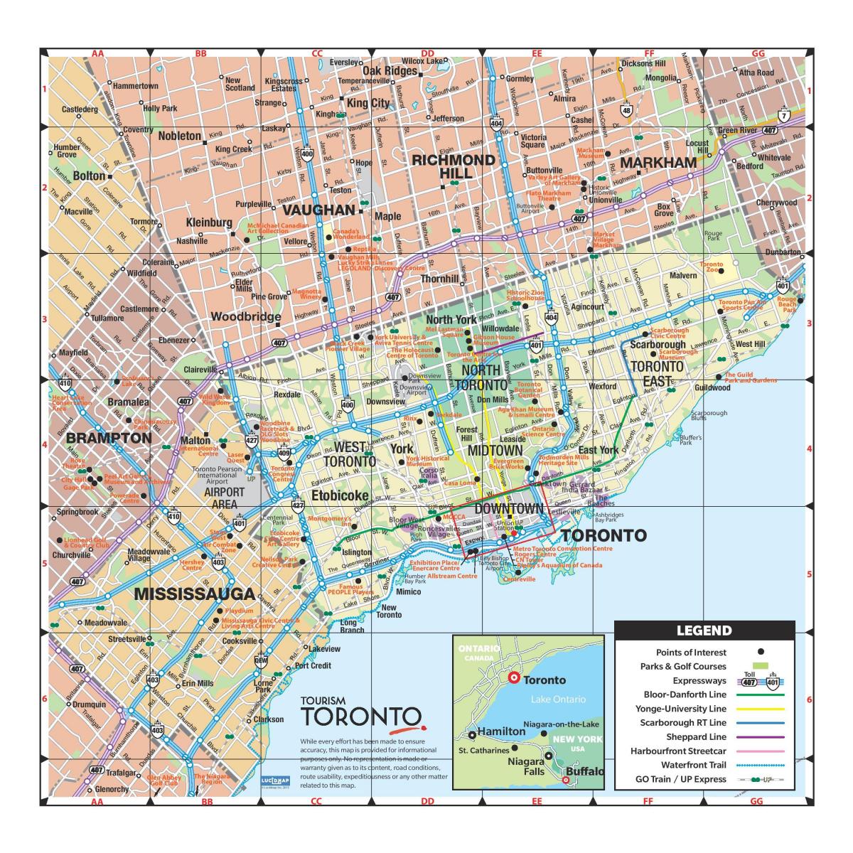 Žemėlapis turizmo Toronto