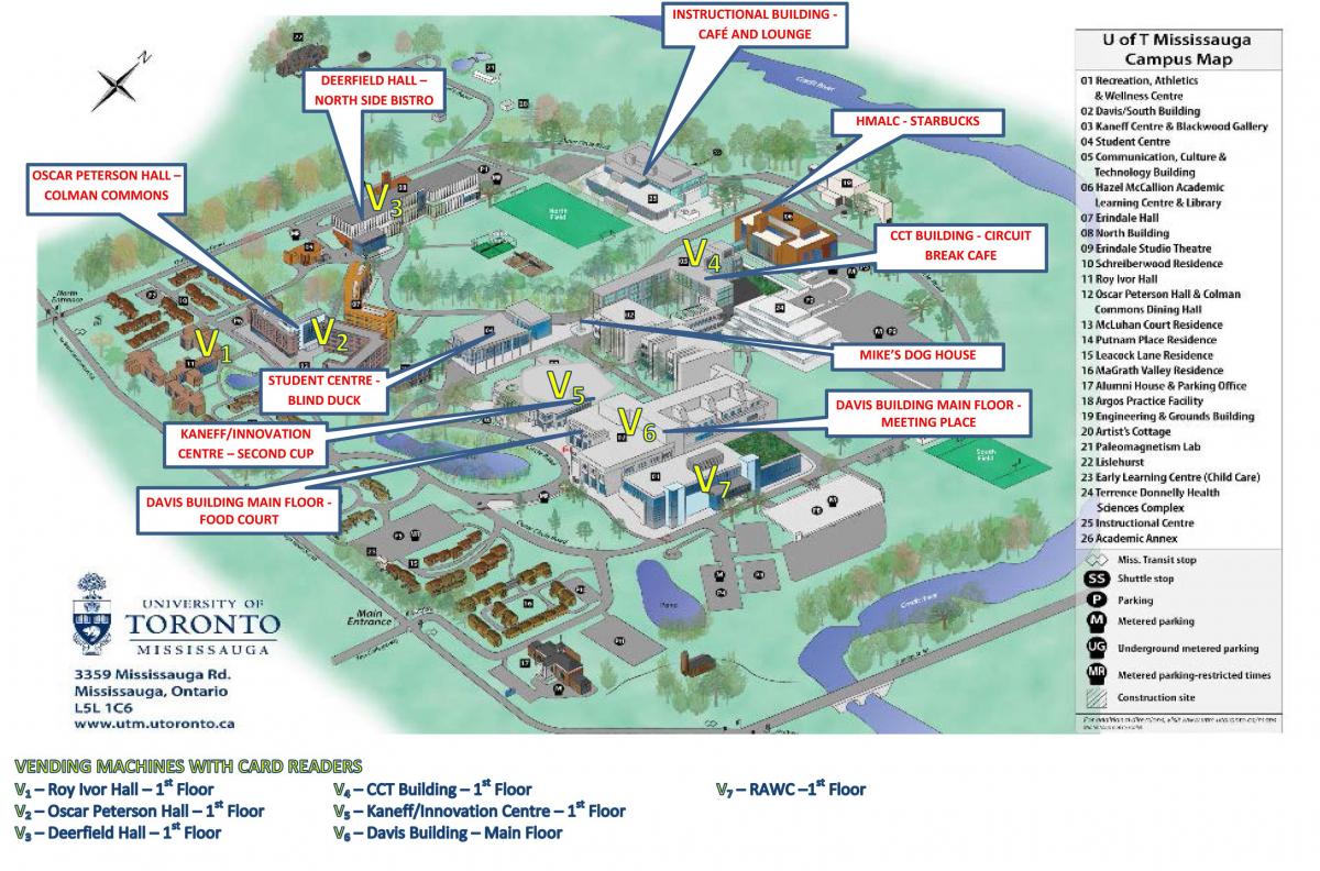 Žemėlapis university of Toronto Mississauga universiteto maisto paslaugos