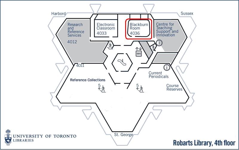 Žemėlapis university of Toronto Robarts bibliotekos " blackburn kambarys