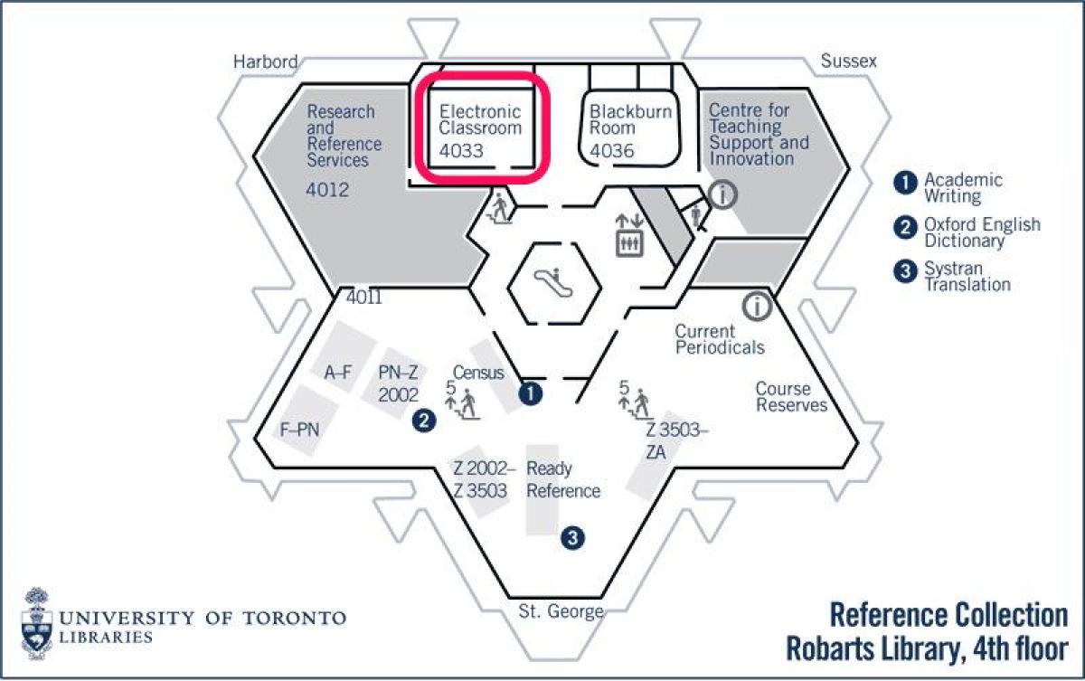 Žemėlapis university of Toronto Robarts bibliotekos elektroniniame klasėje