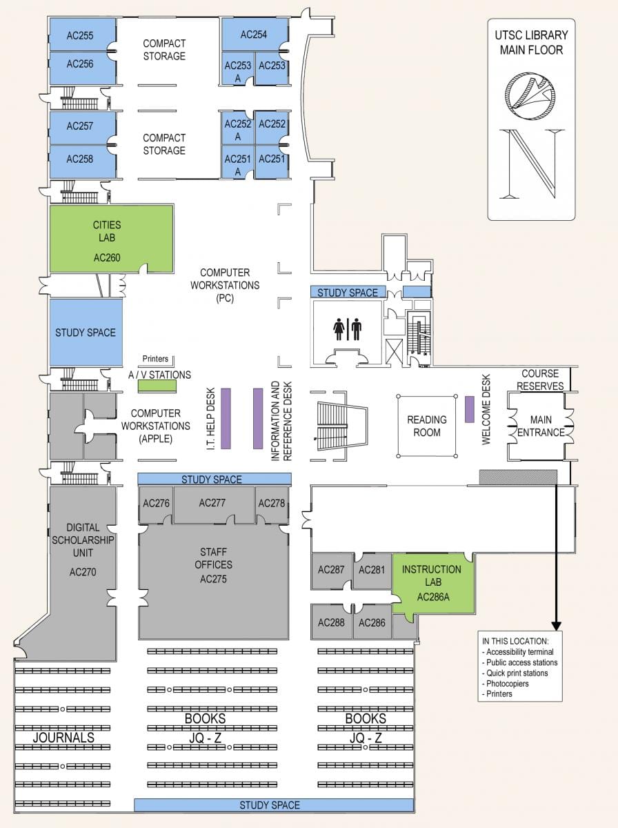 Žemėlapis university of Toronto Scarborough universiteto bibliotekos pagrindiniame aukšte
