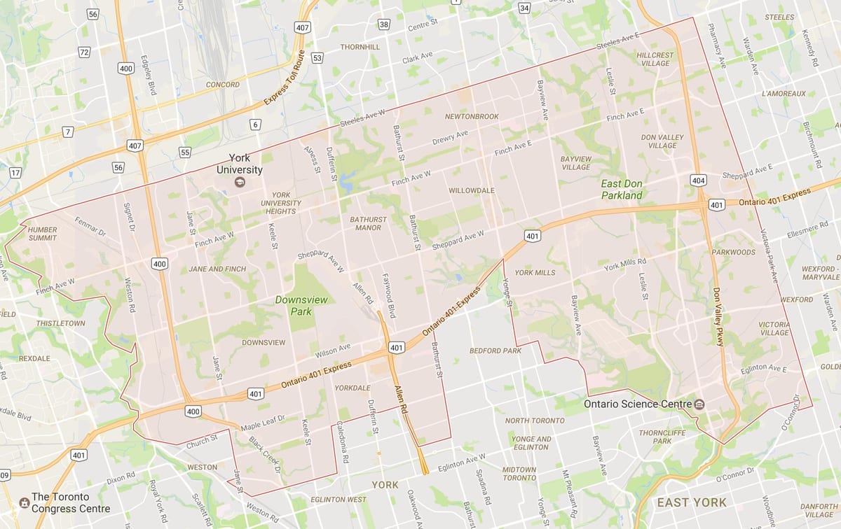 Žemėlapis Uptown Toronto kaimynystės Toronto