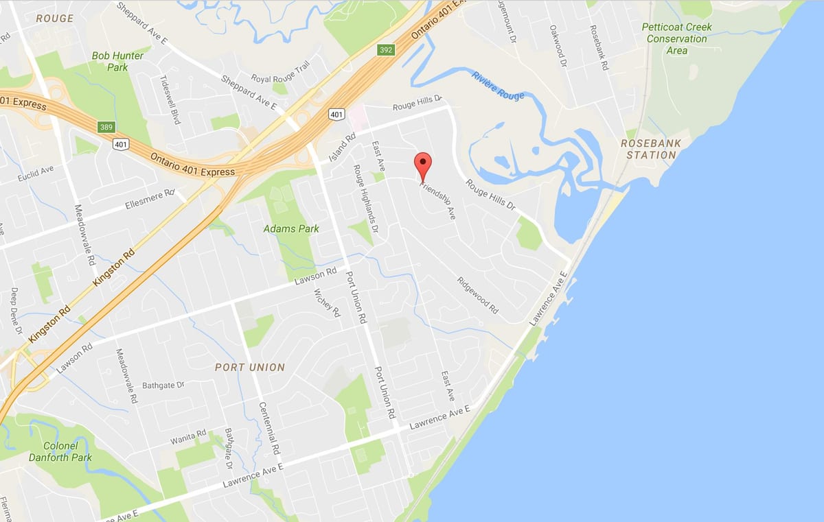 Žemėlapis Vakarų Rouge kaimynystės Toronto