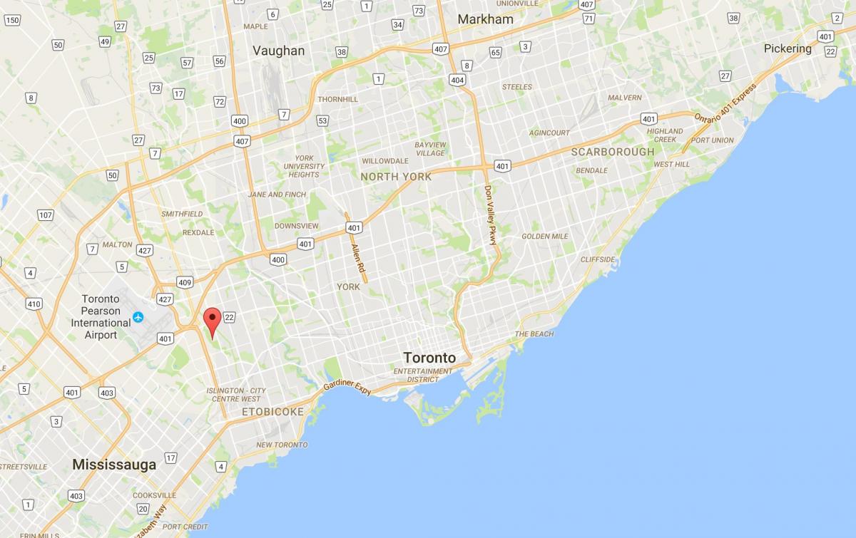 Žemėlapis Vakarų Deane Park rajone Toronto