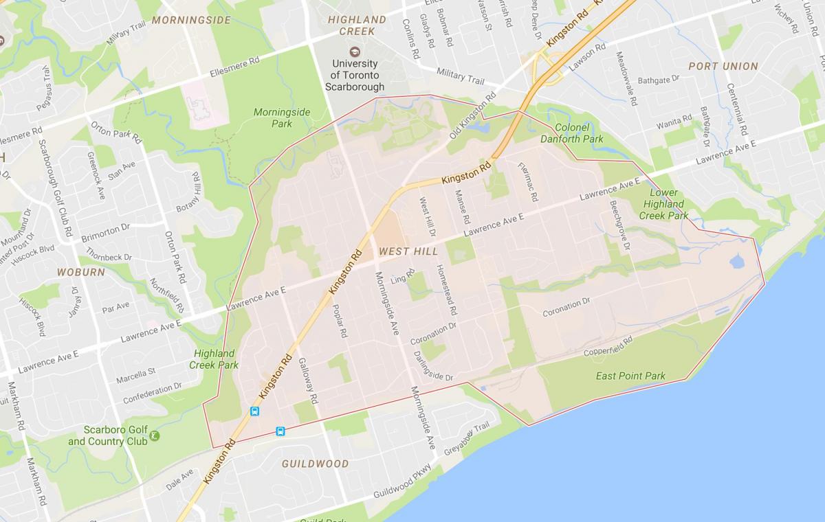 Žemėlapis West Hill kaimynystės Toronto