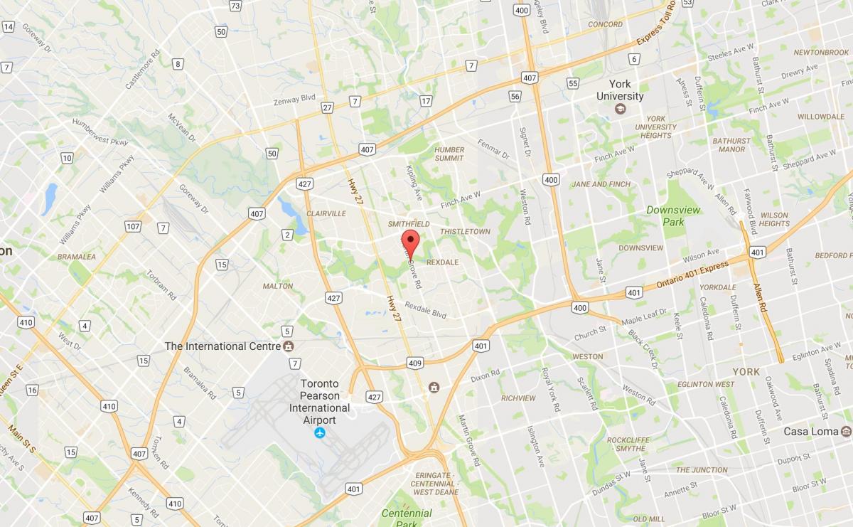 Žemėlapis Vakarų Humber-Clairville kaimynystės Toronto