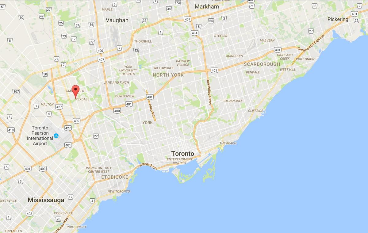 Žemėlapis Vakarų Humber-Clairville rajono Toronto