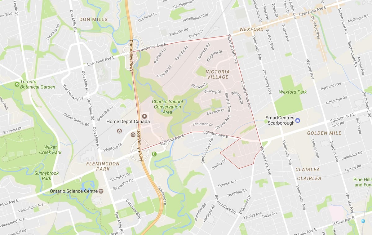 Žemėlapis Victoria Kaime kaimynystės Toronto