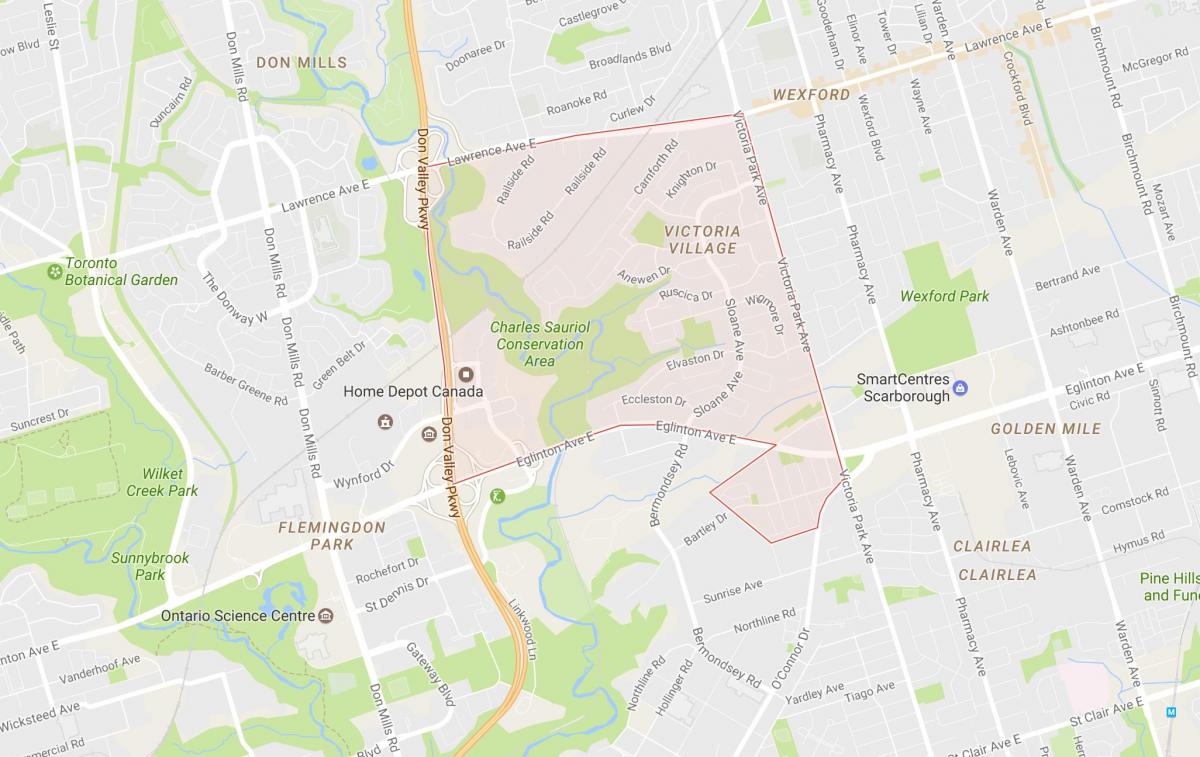 Žemėlapis Victoria Kaime kaimynystės Toronto