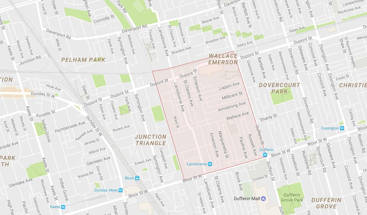 Žemėlapis Wallace ' as Emerson kaimynystės Toronto