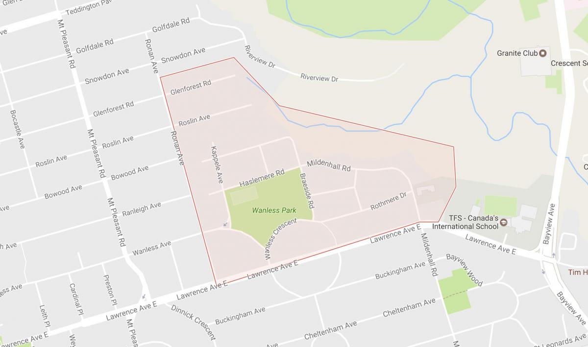 Žemėlapis Wanless Parko kaimynystės Toronto