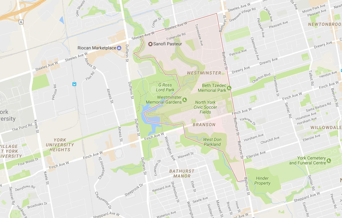 Žemėlapis west drayton–Branson kaimynystės Toronto