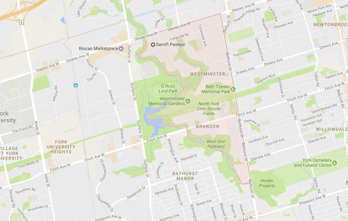 Žemėlapis west drayton–Branson kaimynystės Toronto