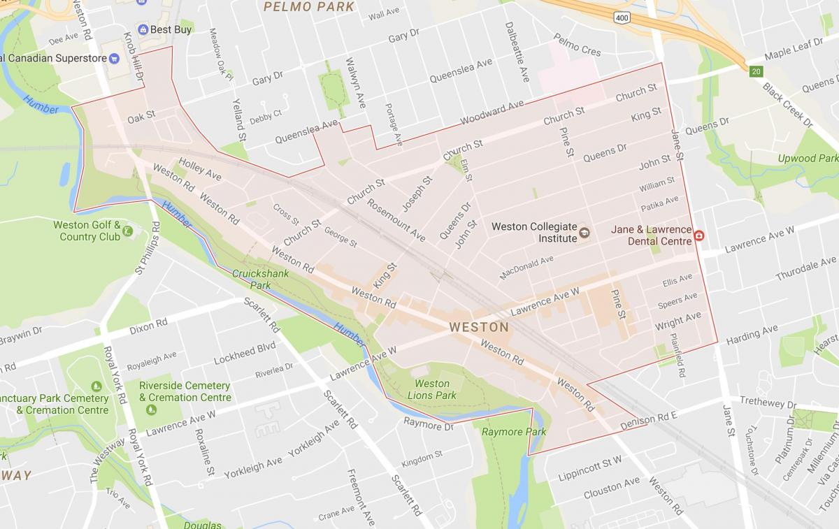 Žemėlapis Weston kaimynystės Toronto