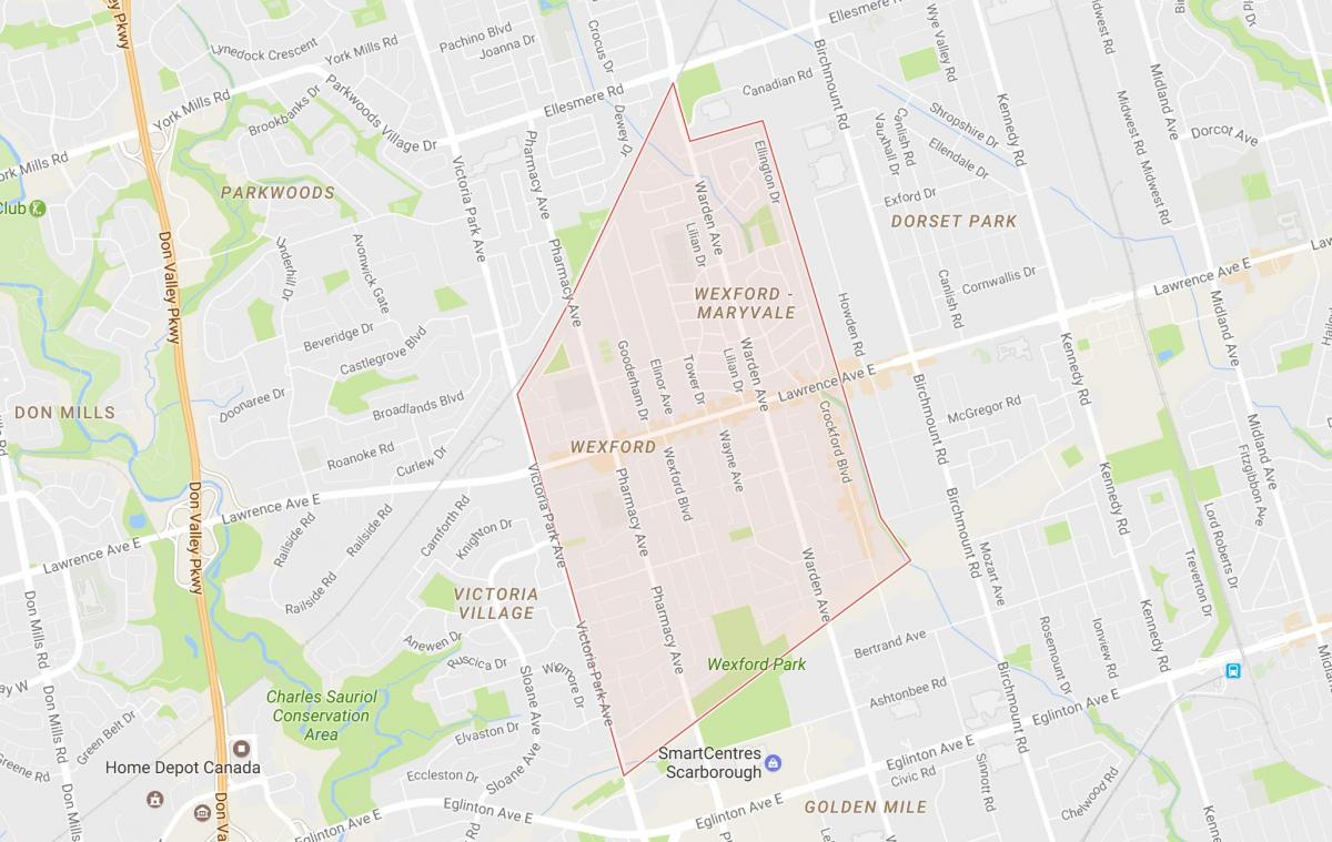 Žemėlapis Wexford kaimynystės Toronto