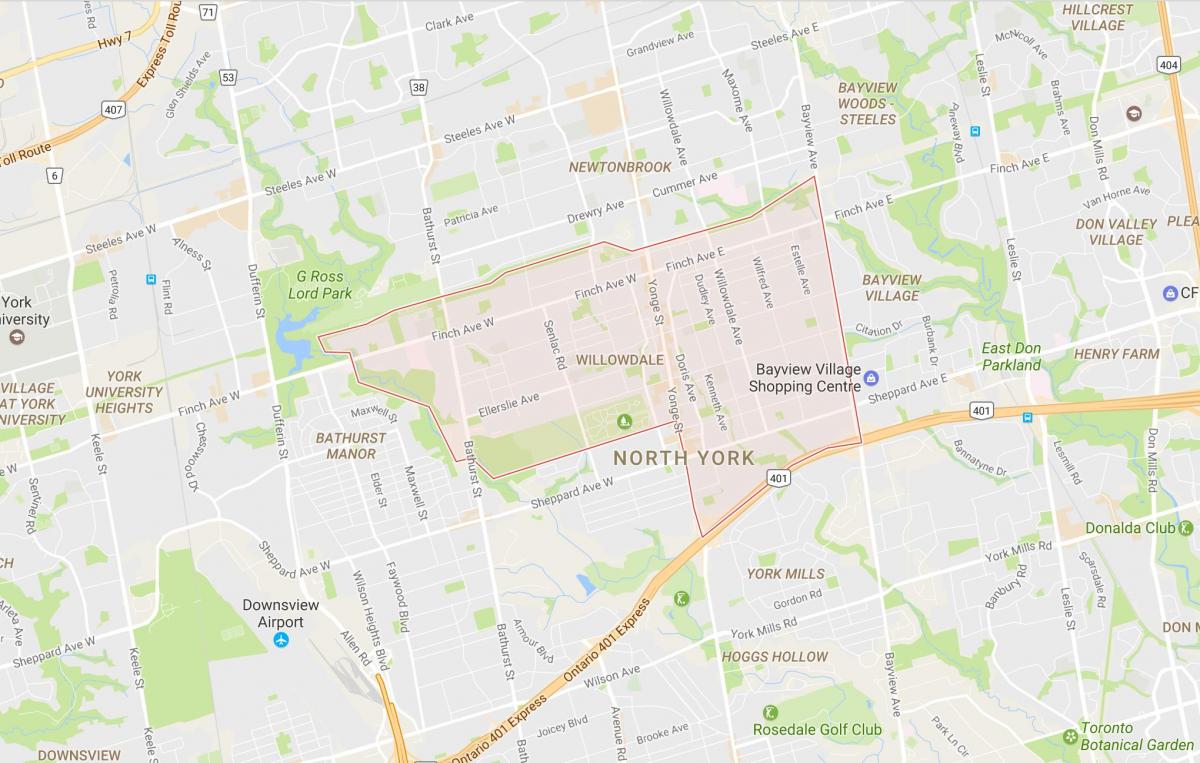 Žemėlapis Willowdale kaimynystės Toronto
