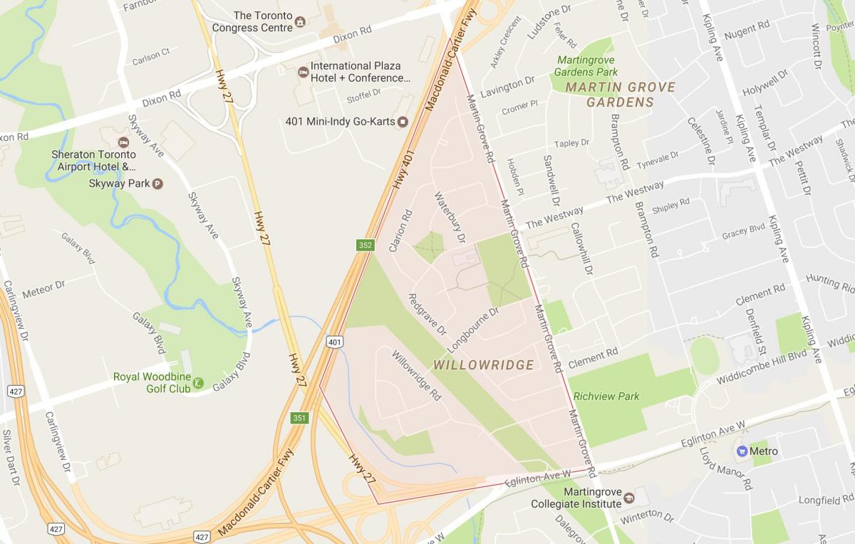 Žemėlapis Willowridge kaimynystės Toronto