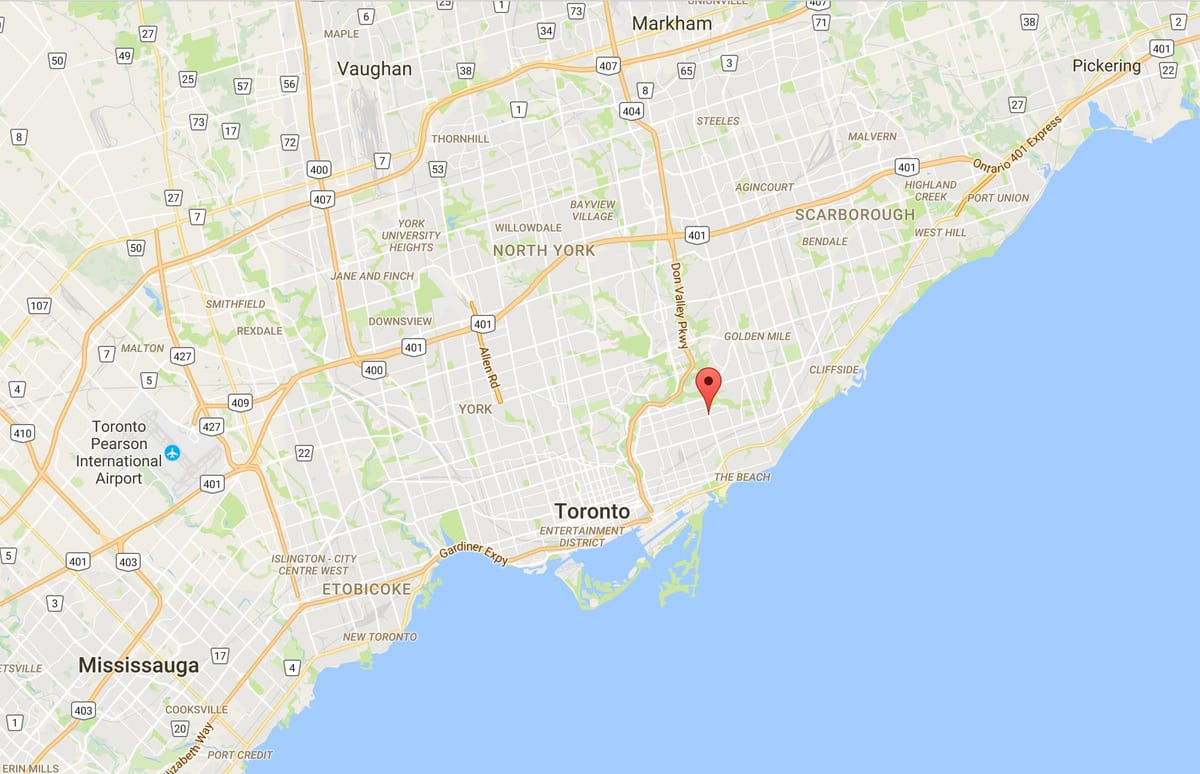 Žemėlapis Woodbine Heightsdistrict Toronto