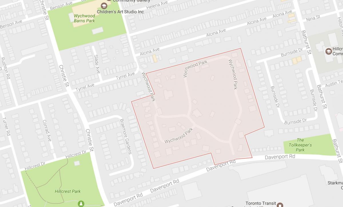 Žemėlapis Wychwood Park kaimynystės Toronto