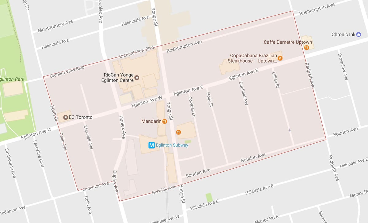 Žemėlapis Yonge ir Eglinton kaimynystės Toronto