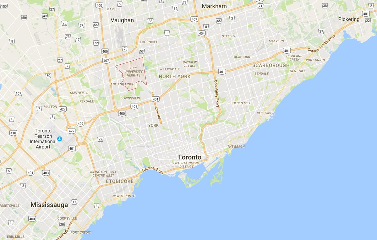 Žemėlapis York University Heights rajono Toronto
