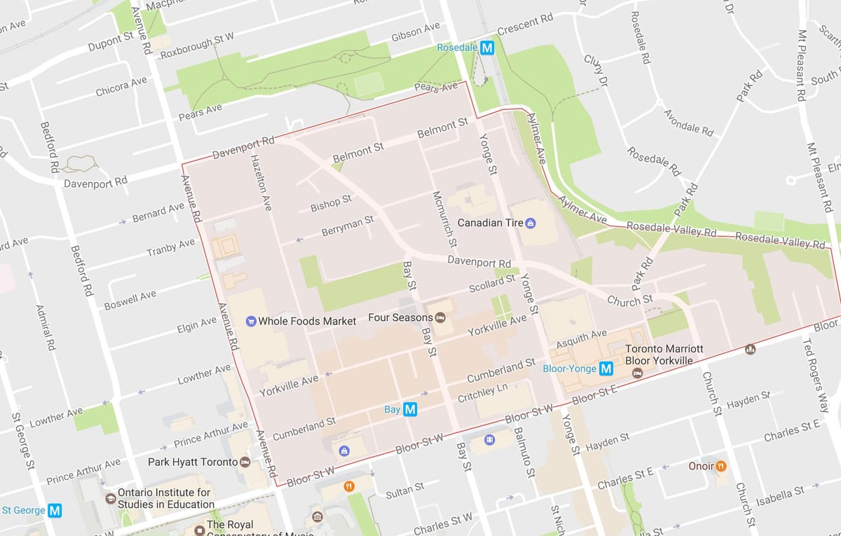 Žemėlapis Yorkville kaimynystės Toronto