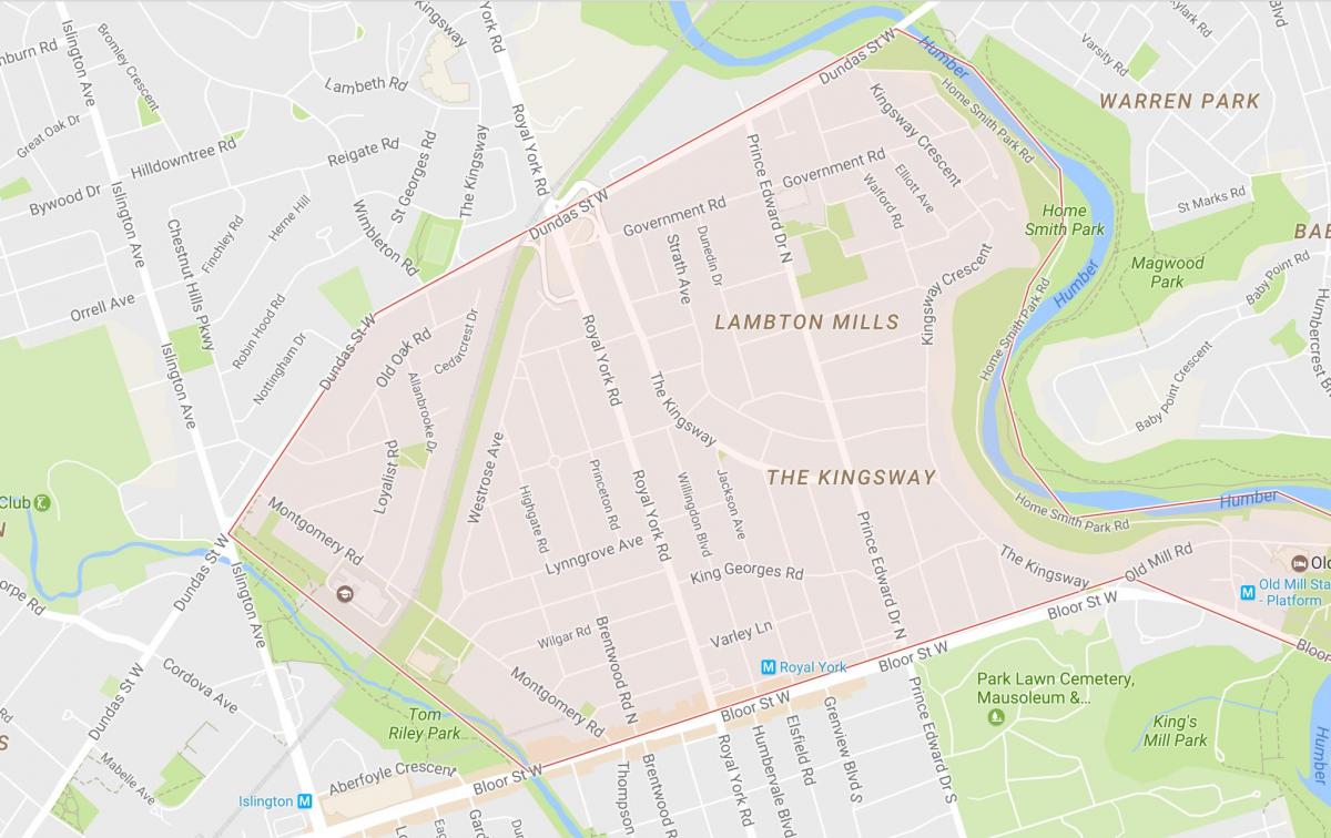 Žemėlapis Kingsway kaimynystės Toronto