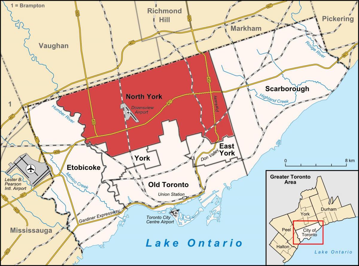 Žemėlapis Šiaurės York Toronto