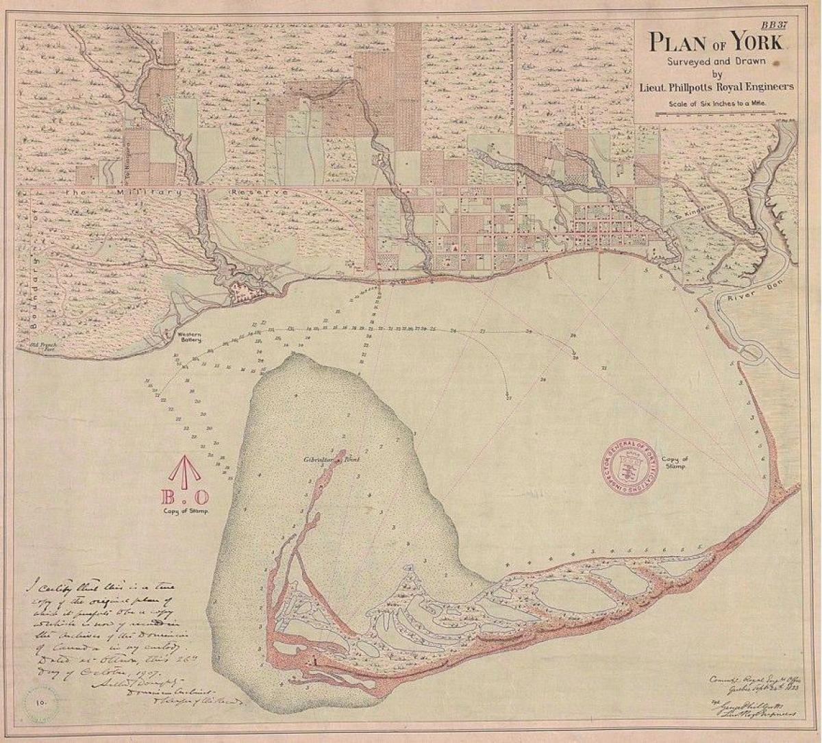 Žemėlapis žemės York Toronto 1787-1884