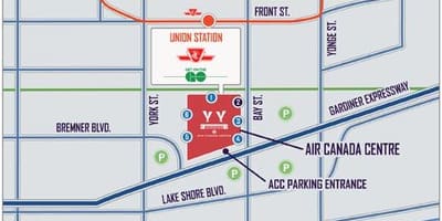 Žemėlapis Air Canada Centras, automobilių stovėjimo aikštelė - ACC