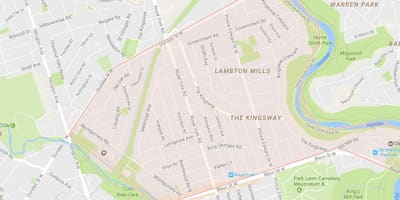 Žemėlapis Kingsway kaimynystės Toronto