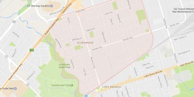 Žemėlapis Alderwood Parkview kaimynystės Toronto