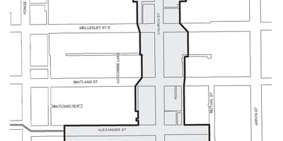 Žemėlapis Bažnyčia-Wellesley Kaimo verslo sąlygų Gerinimo Srityje Toronto