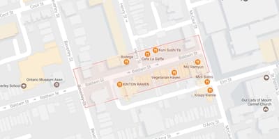 Žemėlapis Baldwin Kaime kaimynystės Toronto