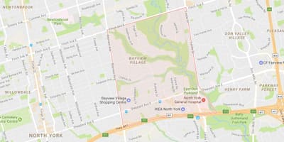 Žemėlapis Bayview Kaime kaimynystės Toronto