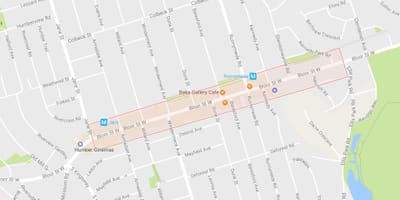 Žemėlapis Bloor West Village kaimynystės Toronto
