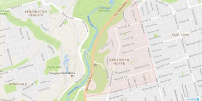 Žemėlapis Broadview Šiaurės kaimynystės Toronto