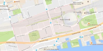 Žemėlapis CityPlace kaimynystės Toronto