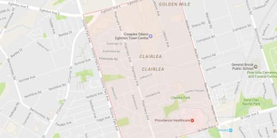 Žemėlapis Clairlea kaimynystės Toronto