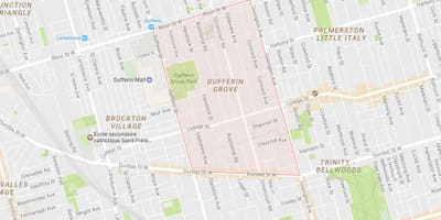 Žemėlapis Dufferin Grove kaimynystėje Toronto