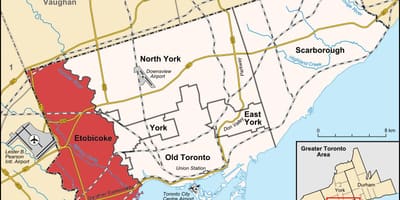 Žemėlapis Etobicoke rajono Toronto